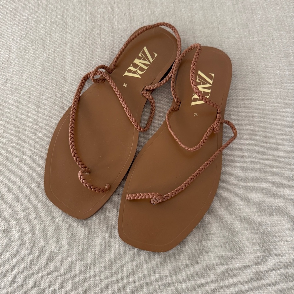 Zara Brown Braided Sandals Minimalist Design